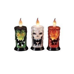 Roman Halloween Frankenstein Ghost Pumpkin 5in LED Acrylic Candle Set